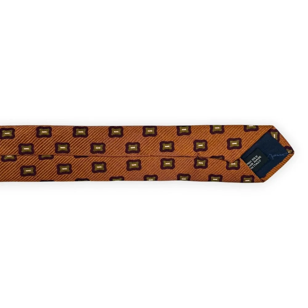 Barneys New York Mens‎ Silk Geometric Tie 59 x 3.75 Gold Purple Italy Vintage